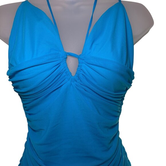 Bardot Rania Blue Mesh Ruched Bodycon Mini Dress Small - Picture 4 of 7